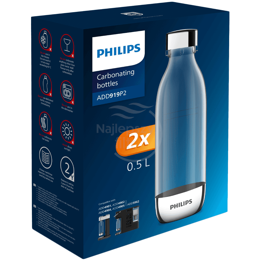 PHILIPS Boca za gaziranje ADD919P2/10, 0,5 l, BPA-free PET, 2 kom