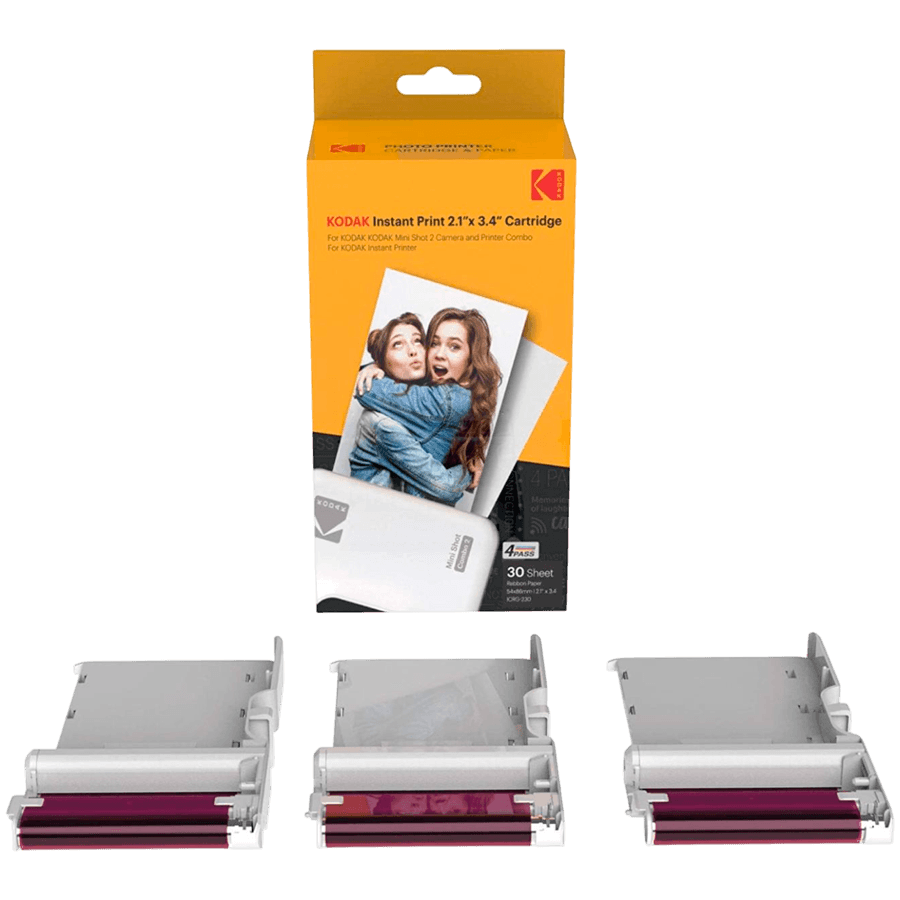 30 Pack Kodak 4PASS Real Photo (2.1"x3.4") Laminate Process Cartridge, All-in-One Paper and Color Ribbon Refill-Compatible with Kodak Mini 2, Mini 2 Plus, Mini 2 Retro, Mini Shot, Mini Shot 2 Retro