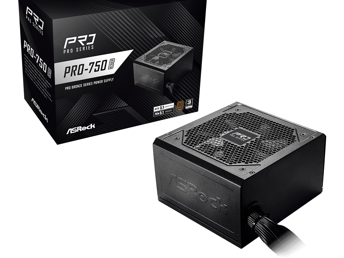 ASRock PSU 750W Bronze, Pro80PLUS, 120mm fan, ATX 3.1PCIe 5.1