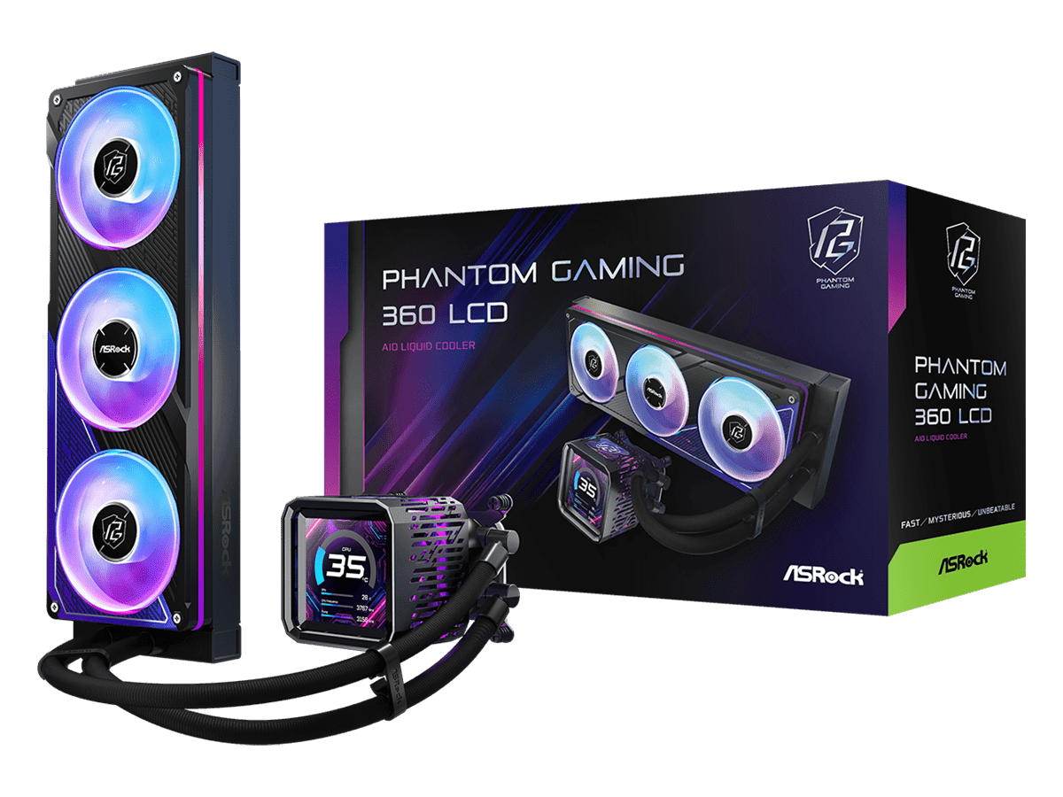 ASROCK 360 A-RGB LCD AIOLiquid Cooler, Phantom Gaming3.4" LCD, 1851, 1700, AM4, AM5