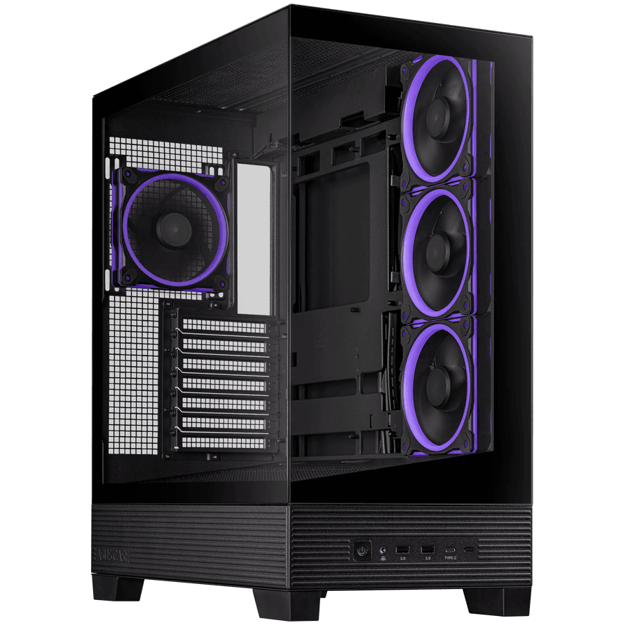 ASUS A31 PLUS Tempered Glass ATX case Black, support for hidden-connector motherboards, 360mm radiators and 380mm graphics cards, four pre-installed ARGB fans and clean cable management