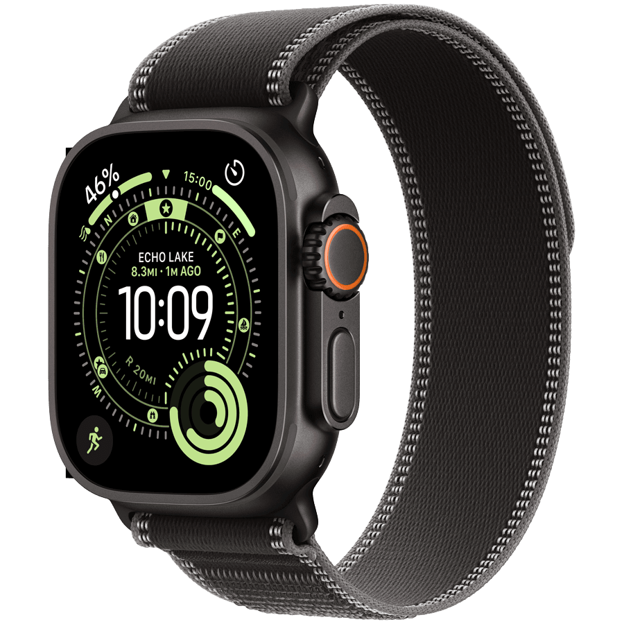 Apple Watch Ultra 3 Cellular 49mm Black Titanium Case with Black/Charcoal Trail Loop - M/L