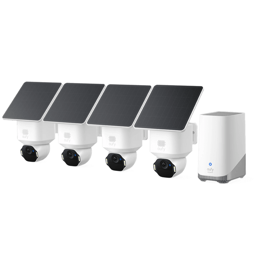 Anker, eufy SoloCam E42 4xCam+1xHomeBase3+4xSolarPanel White, Ultra HD 4K, AI Motion Detection and Smart Tracking, 360 Viewing, IP 65, No Monthly Fee